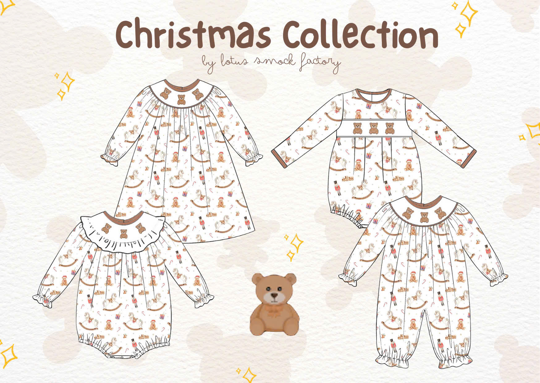 Bear 2D Design Wholesale Smocked Clothing