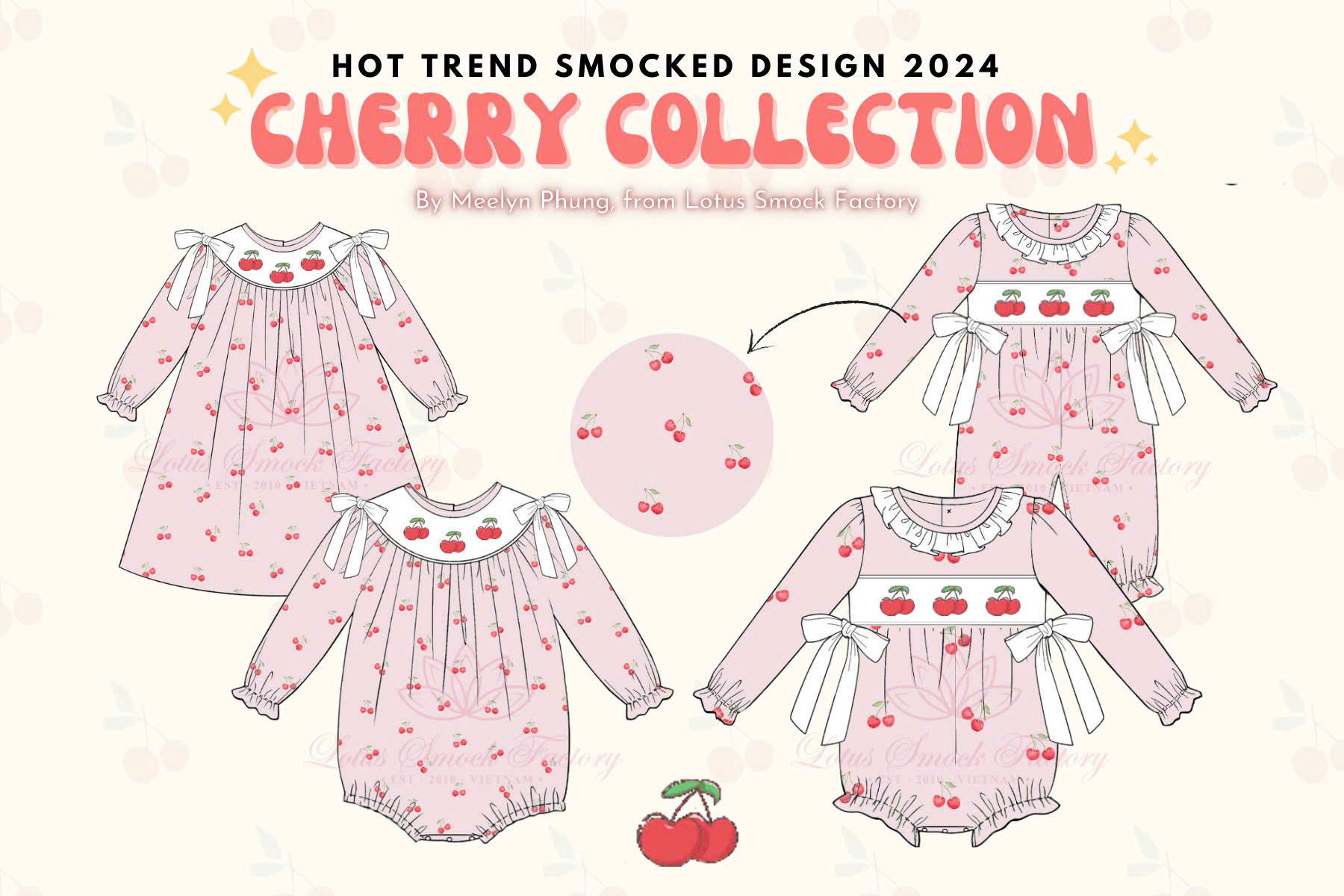 Cherry 2D Design Wholesale Smocked Clothing
