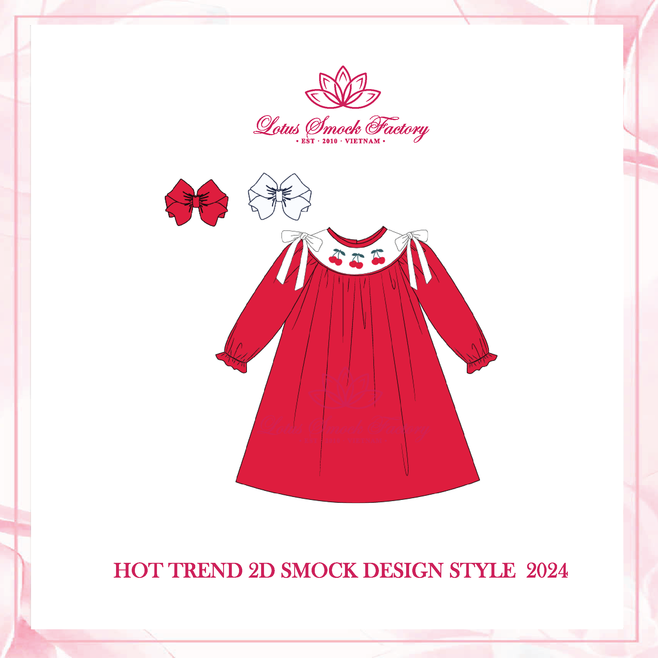 Cherry with Bow 2D Design Wholesale Smocked Clothing