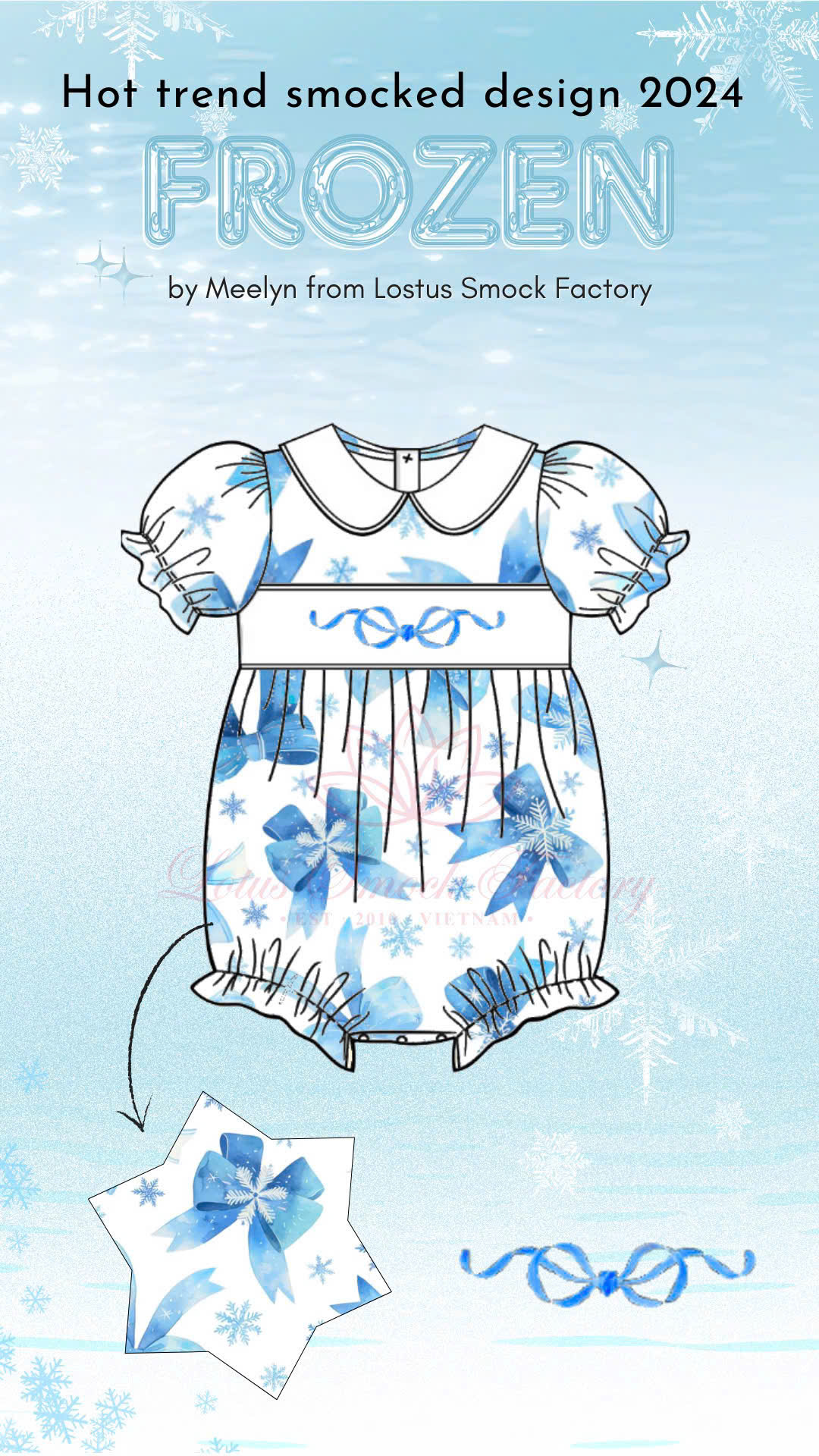 Frozen 2D Design Wholesale Smocked Clothing