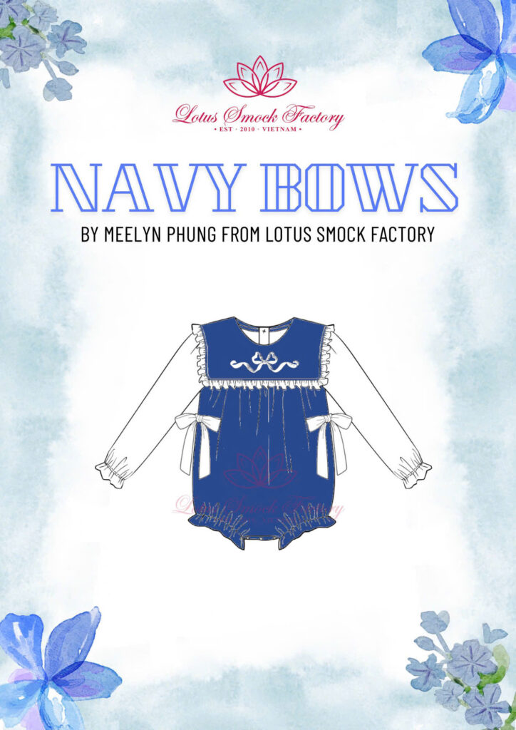 Navy Bow 2D Design Wholesale Smocked Clothing