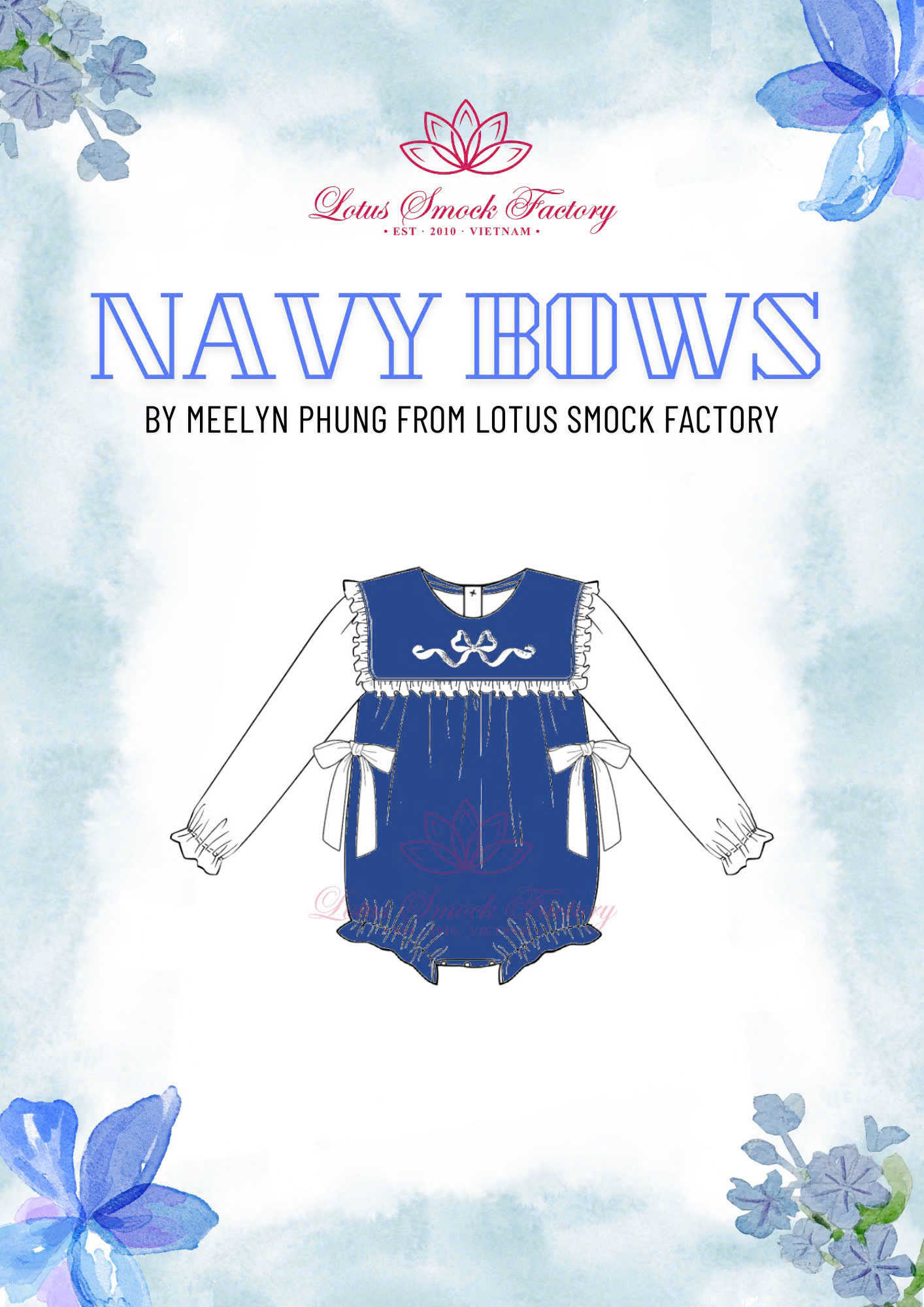 Navy Bow 2D Design Wholesale Smocked Clothing