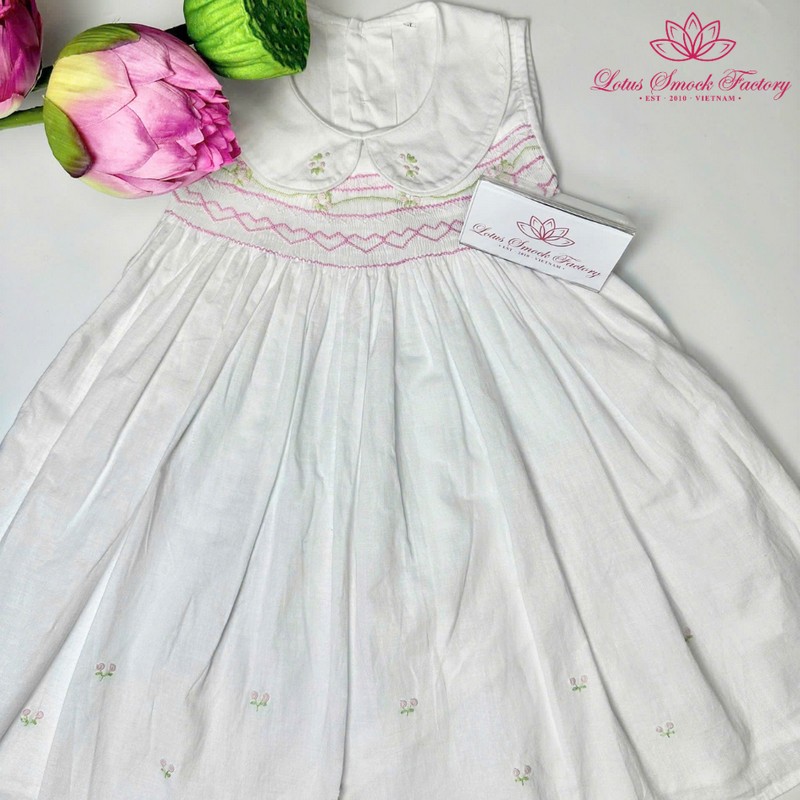 Pink Heart on White Dress Wholesale Smocked Clothing