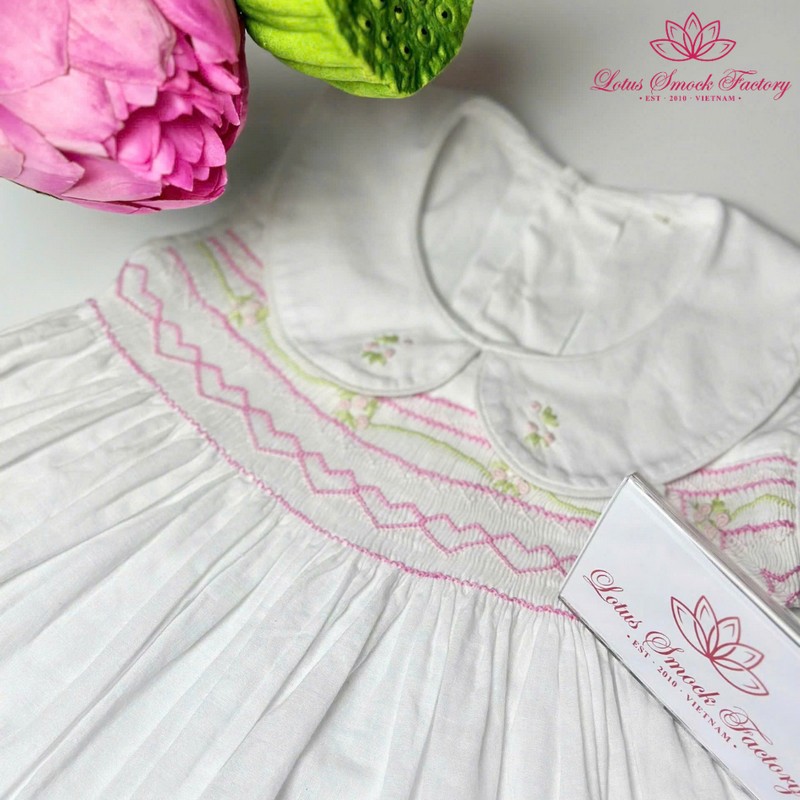 Pink Heart on White Dress Wholesale Smocked Clothing