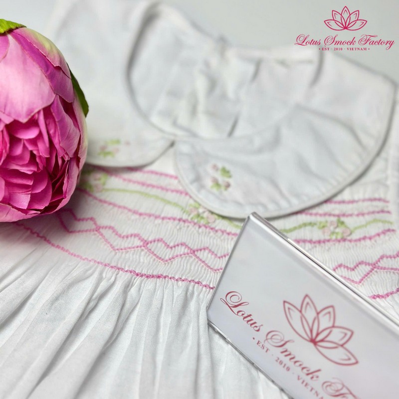 Pink Heart on White Dress Wholesale Smocked Clothing