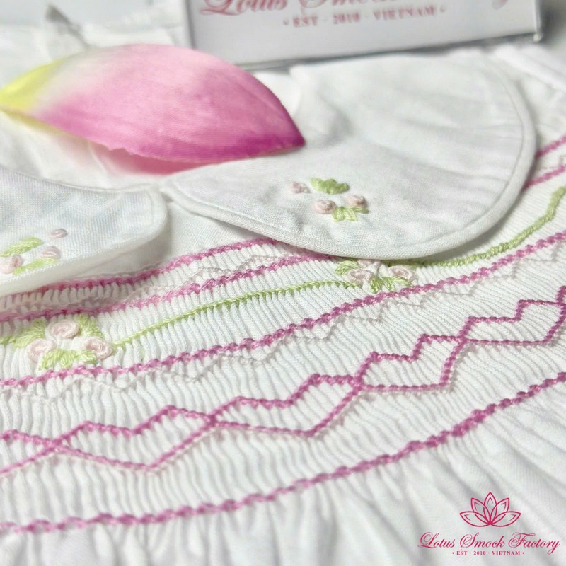 Pink Heart on White Dress Wholesale Smocked Clothing