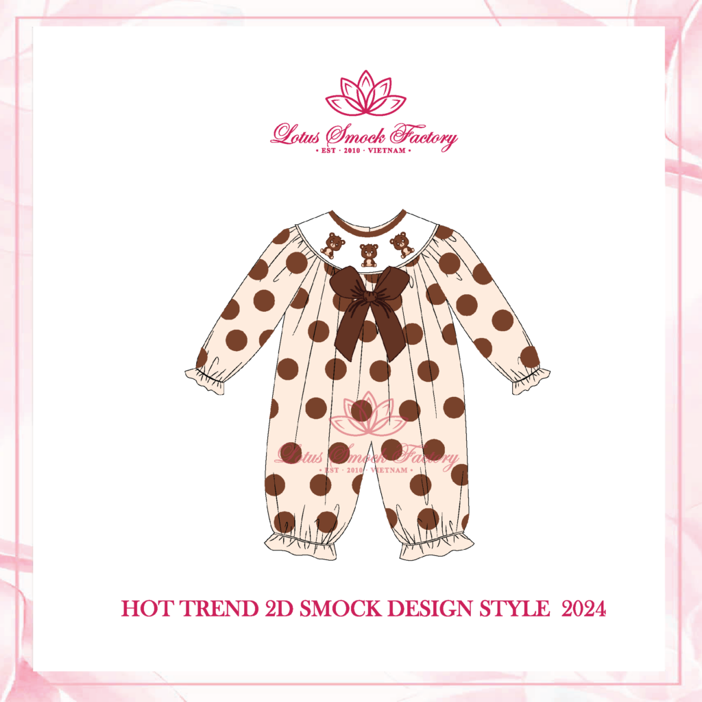 Polka Dot with Bear 2D Design Wholesale Smocked Clothing