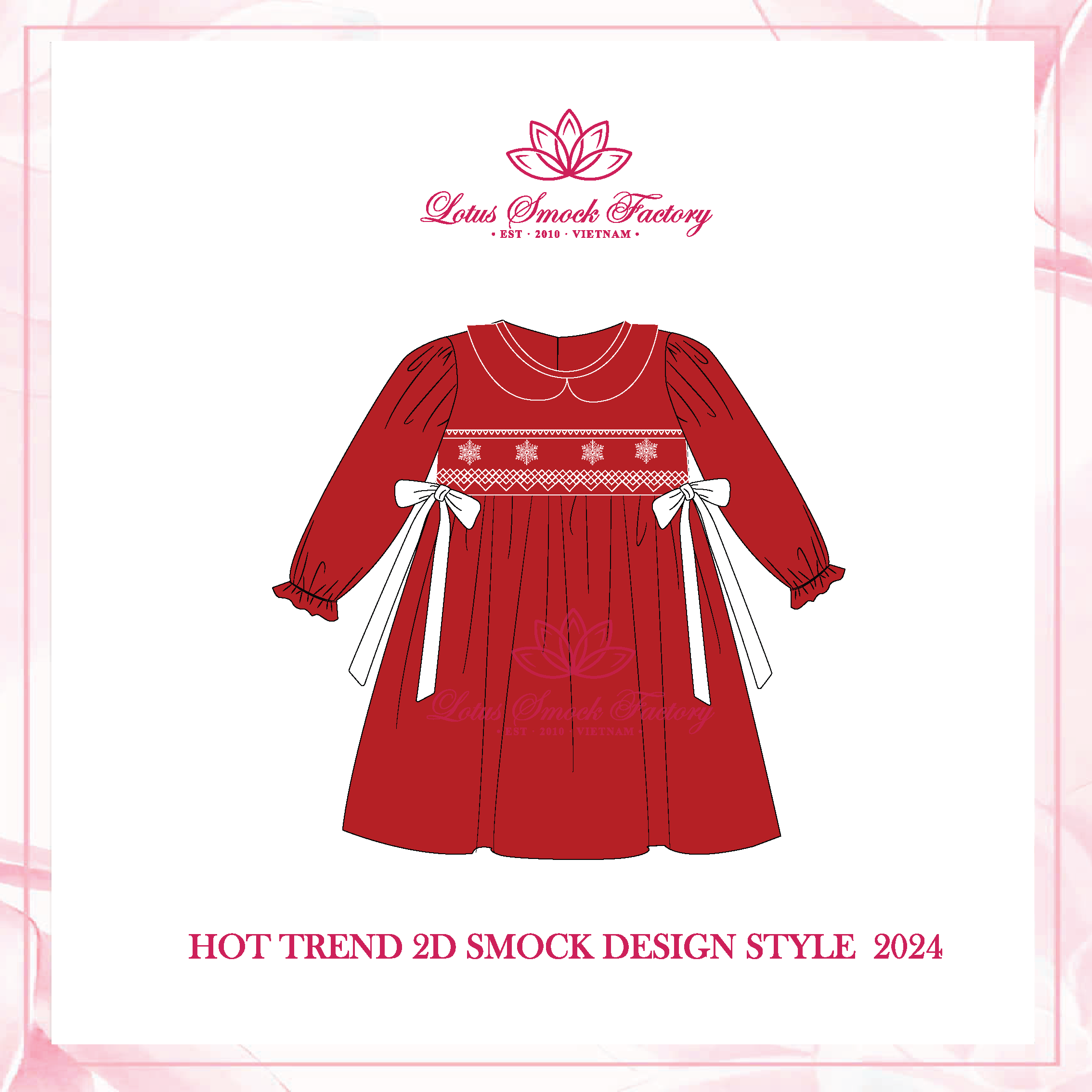 Snowflake with Bow Long Sleeves 2D Design Wholesale Smocked Clothing