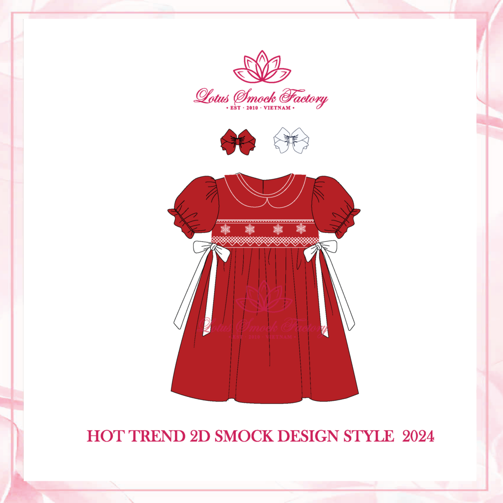 Snowflake with Bow Short Sleeves 2D Design Wholesale Smocked Clothing