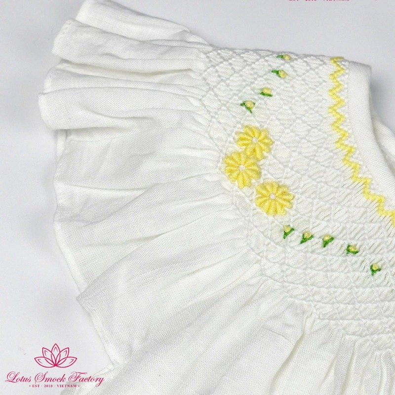 Yellow Flower on White Dress Wholesale Smocked Clothing