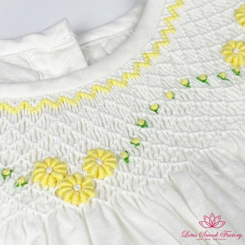 Yellow Flower on White Dress Wholesale Smocked Clothing