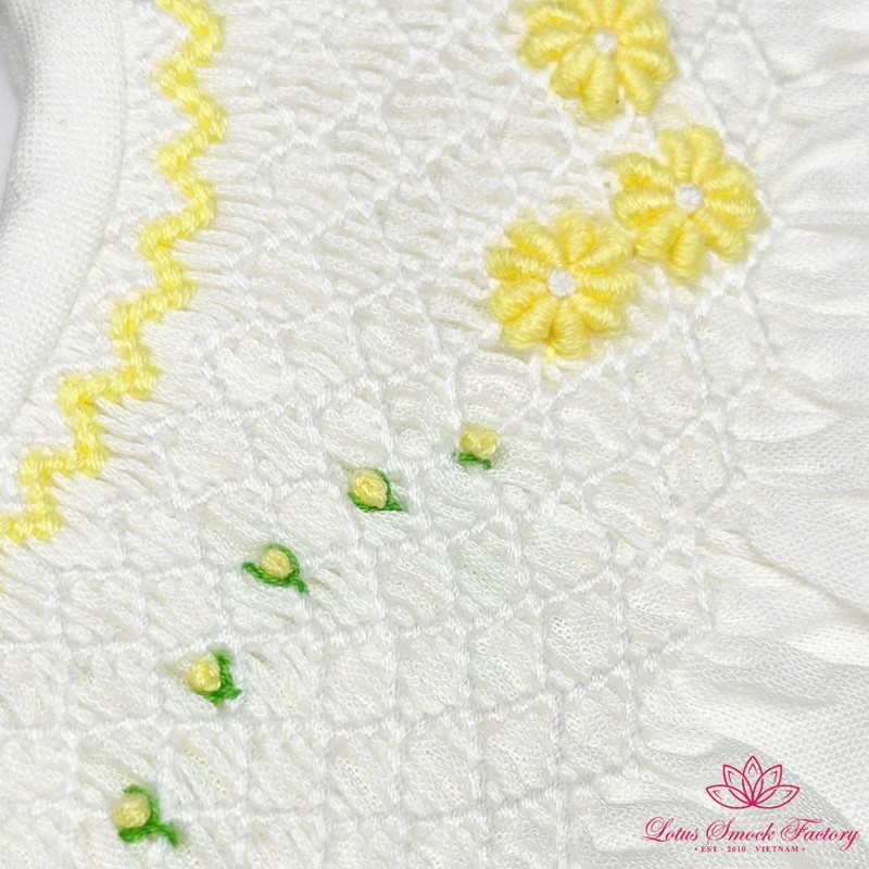 Yellow Flower on White Dress Wholesale Smocked Clothing