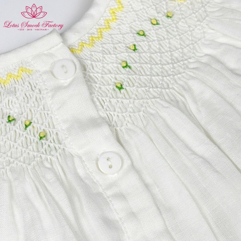 Yellow Flower on White Dress Wholesale Smocked Clothing