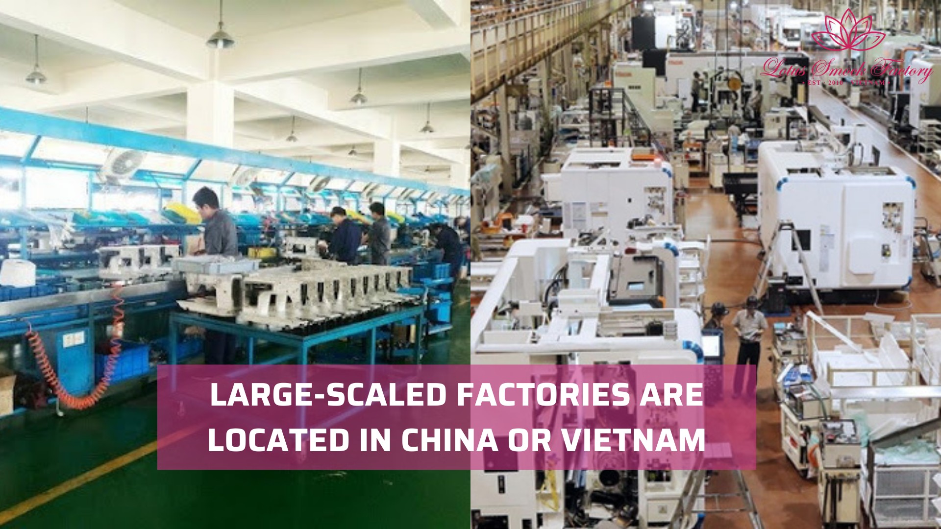 Large-scaled factories are located in China or Vietnam