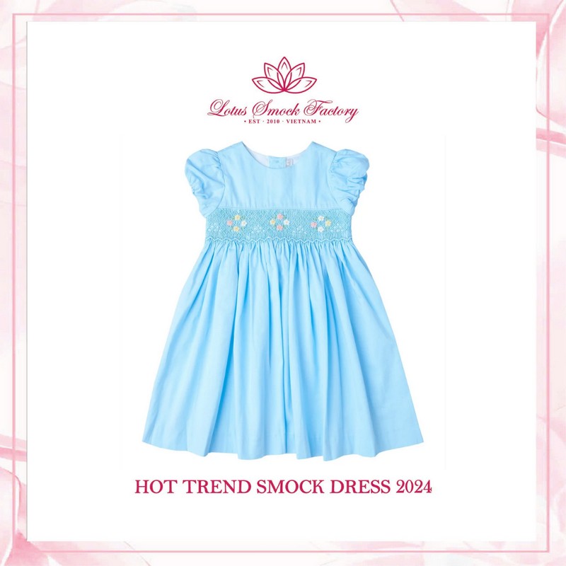 Flower on Light Blue Dress Wholesale Smocked Clothing