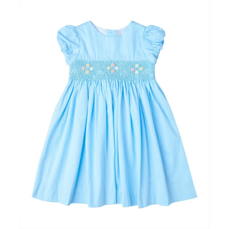 Flower on Light Blue Dress Wholesale Smocked Clothing