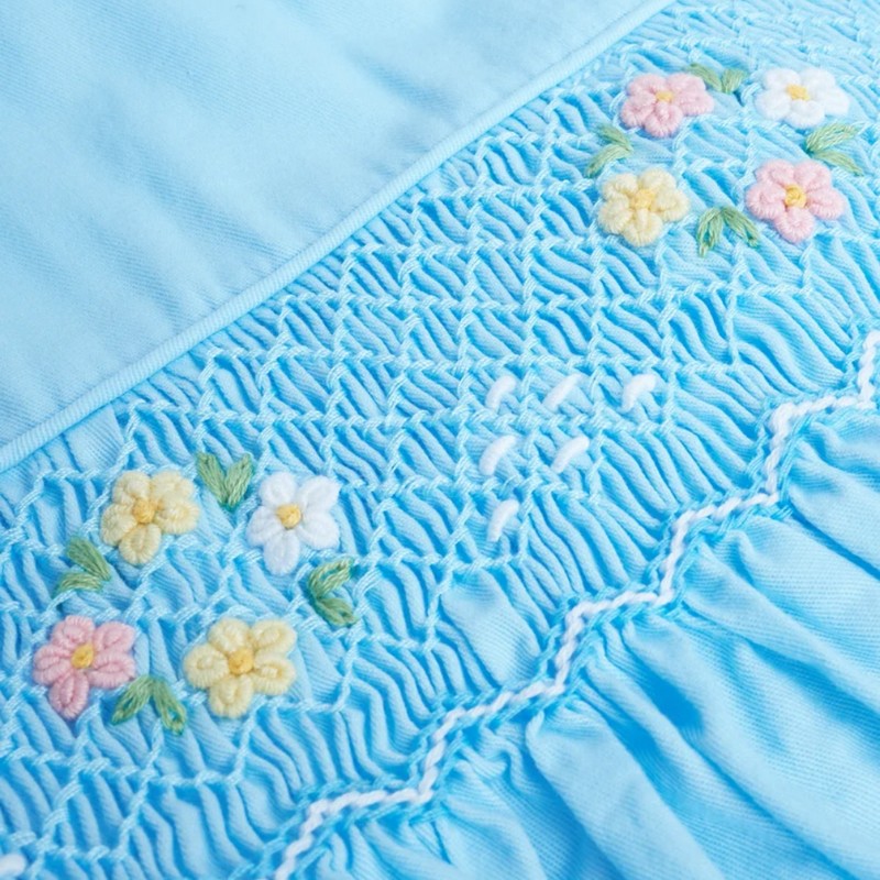 Flower on Light Blue Dress Wholesale Smocked Clothing