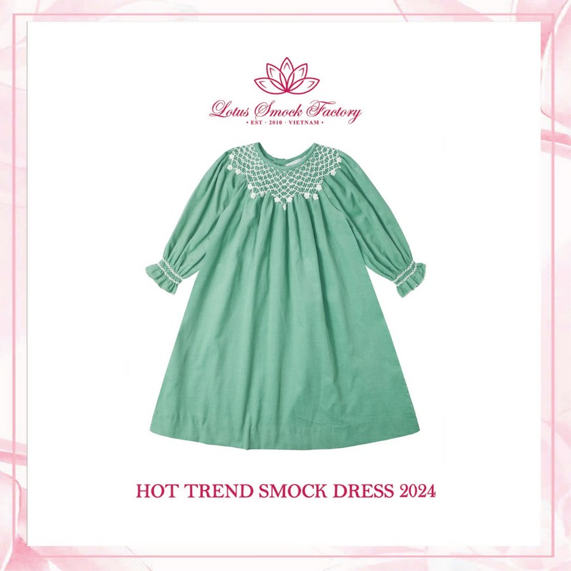 Green Bishop Dress Wholesale Smocked Clothing