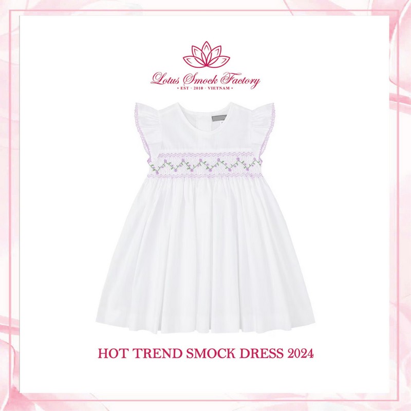 Purple Flower on White Dress Wholesale Smocked Clothing