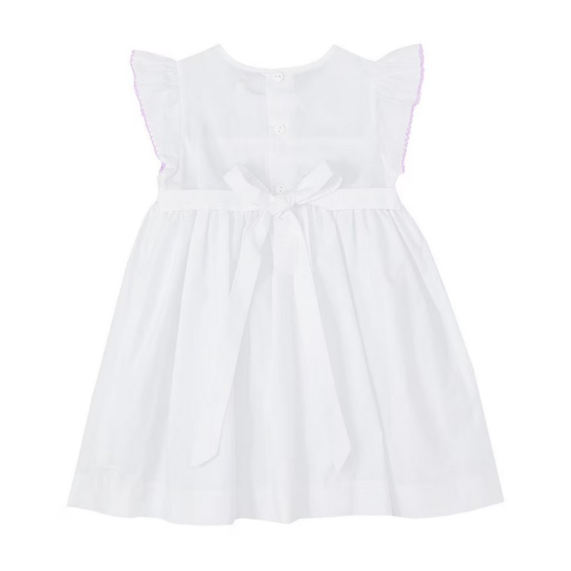 Purple Flower on White Dress Wholesale Smocked Clothing