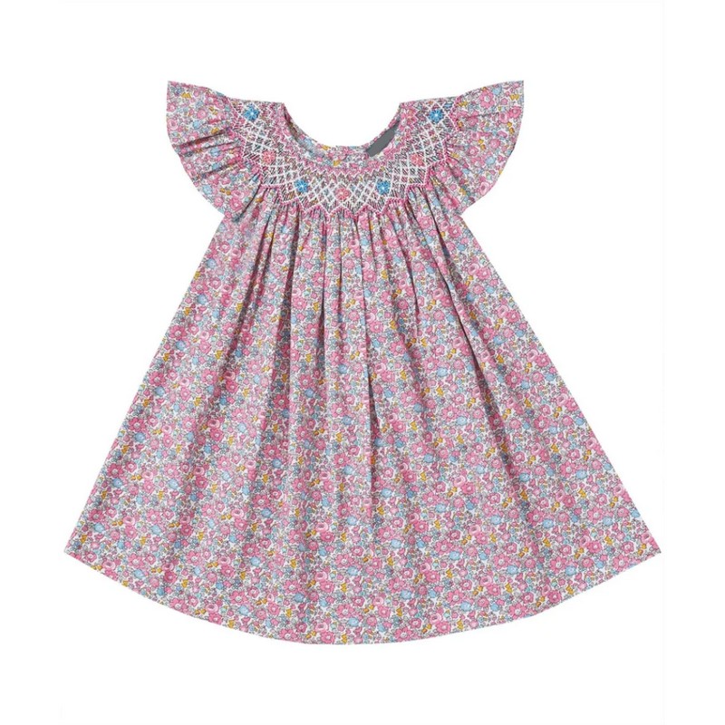 Purpleish Floral Bishop Dress Wholesale Smocked Clothing