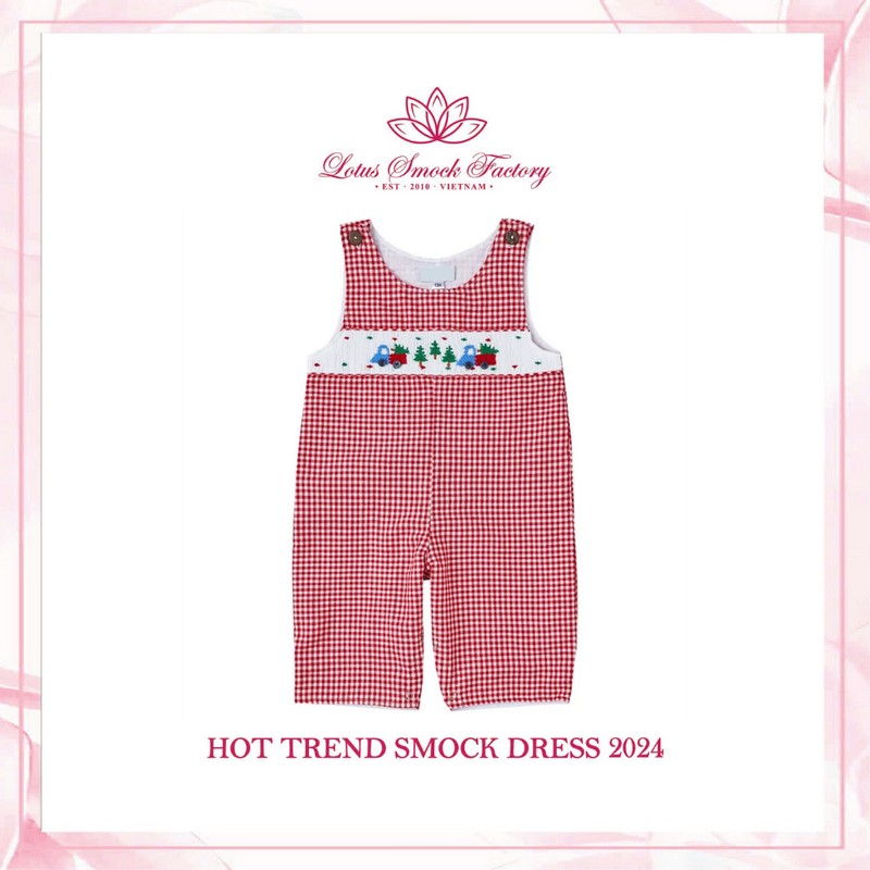 Truck on Red White Checkered Longall Wholesale Smocked Clothing