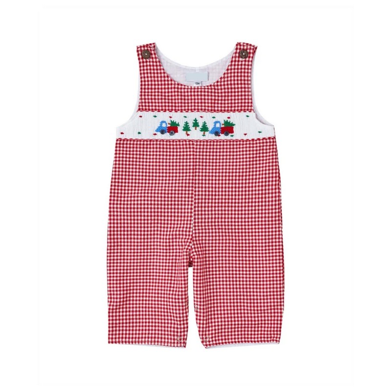 Truck on Red White Checkered Longall Wholesale Smocked Clothing