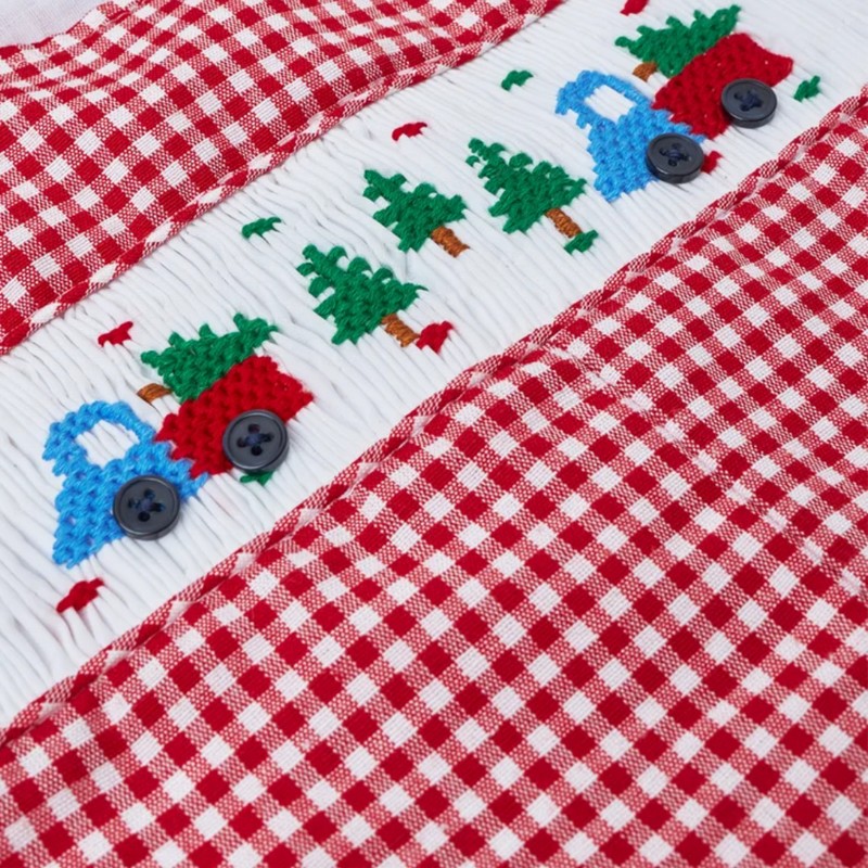 Truck on Red White Checkered Longall Wholesale Smocked Clothing