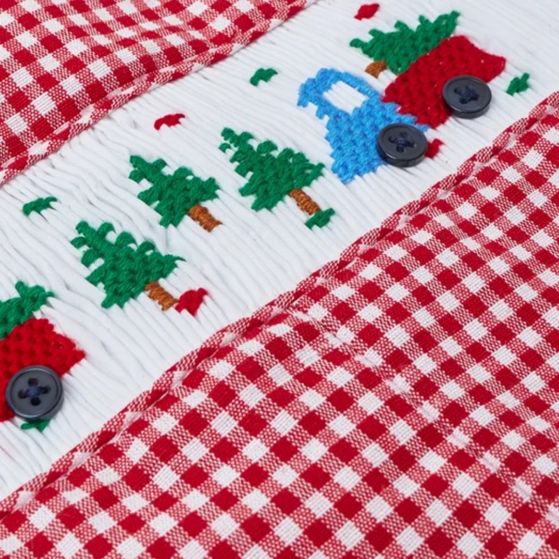 Truck on Red White Checkered Longall Wholesale Smocked Clothing