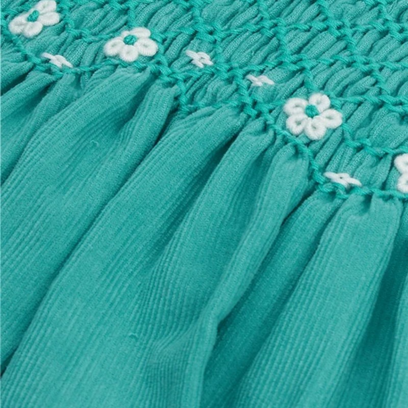White Flower on Green Dress Wholesale Smocked Clothing