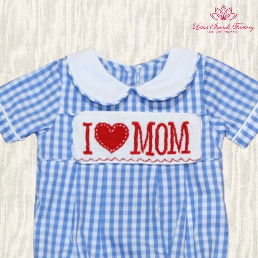 Blue Gingham Mother's Day Smocked Boy Bubble Wholesale Smocked Clothing
