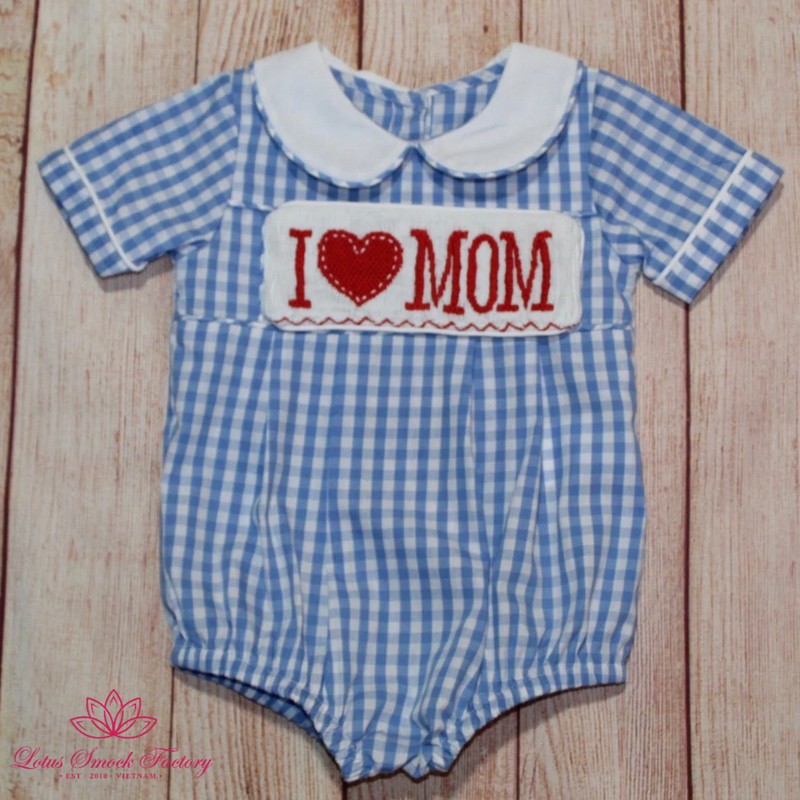 Blue I LOVE MOM Bubble 2025 Wholesale Smocked Clothing