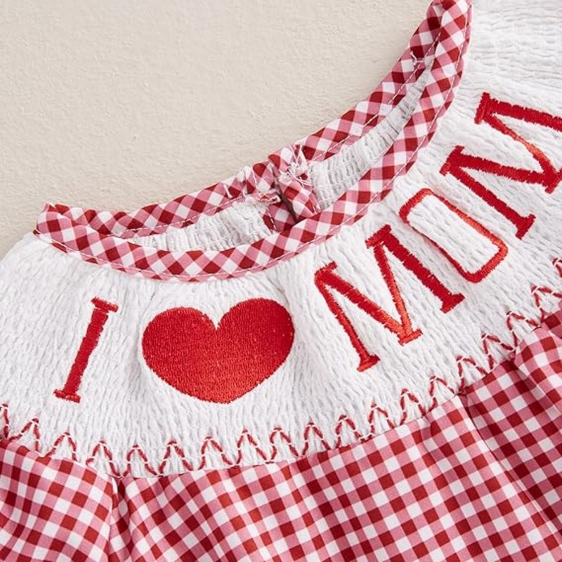 Checkered I LOVE MOM Bubble Wholesale Smocked Clothing