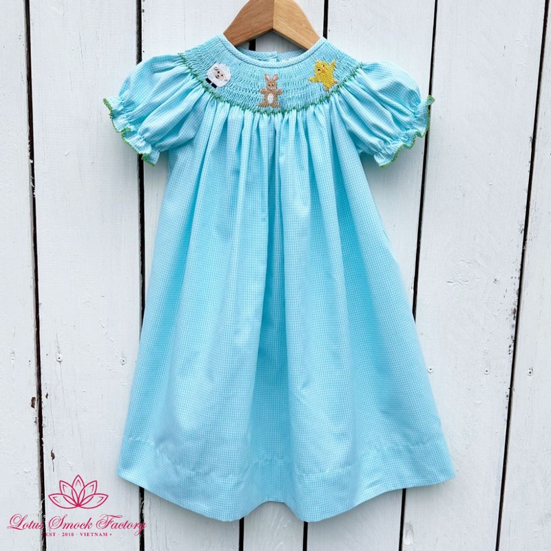 Easter Smocked Dress 2025 Blue Animal Dress Wholesale Smocked Clothing