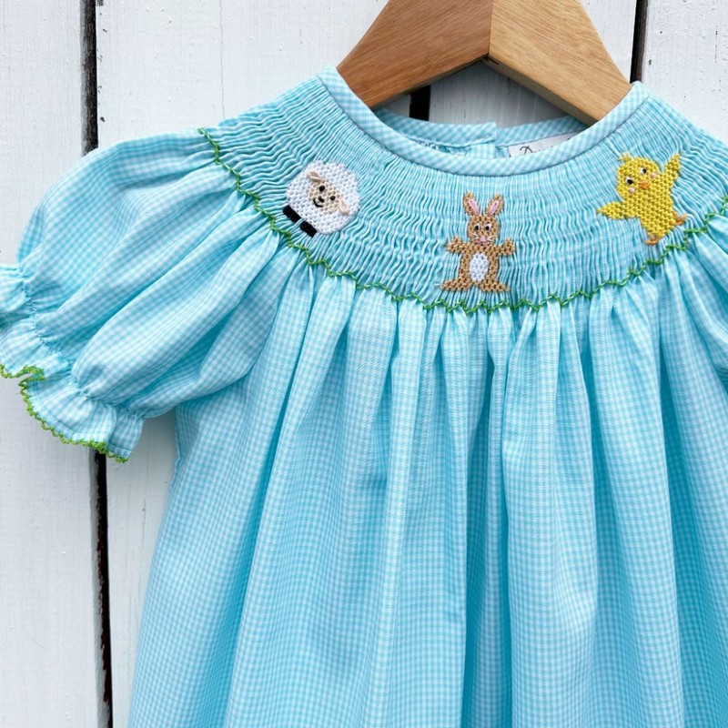 Easter Smocked Dress 2026 Blue Animal Dress Wholesale Smocked Clothing