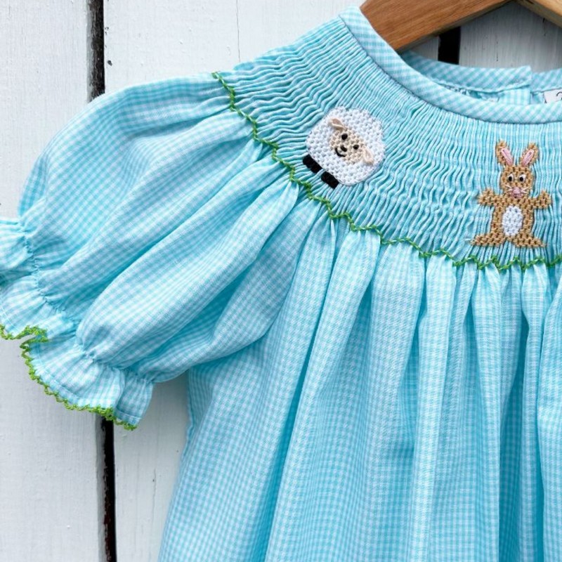 Easter Smocked Dress 2026 Blue Animal Dress Wholesale Smocked Clothing