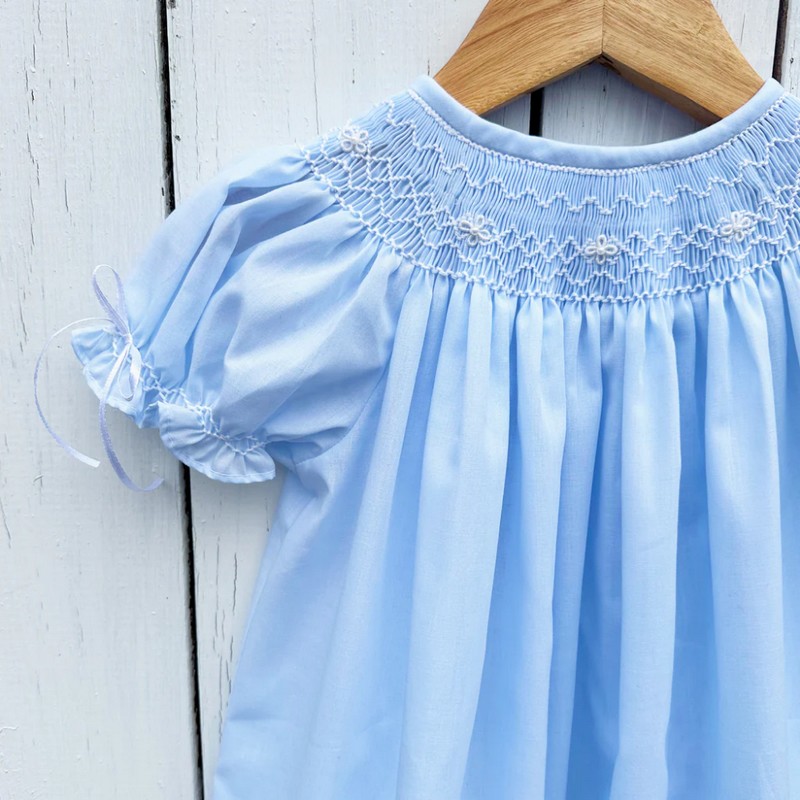 Easter Smocked Dress 2025 Blue Geometric Smocked Dress Wholesale Smocked Clothing