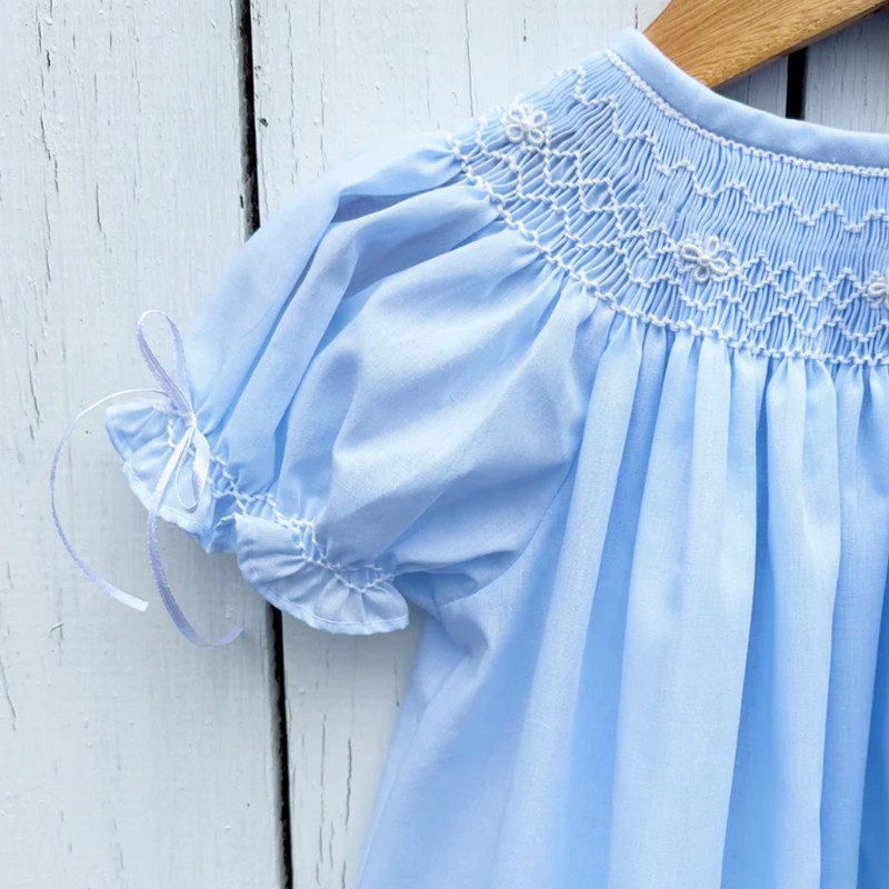 Easter Smocked Dress 2025 Blue Geometric Smocked Dress Wholesale Smocked Clothing