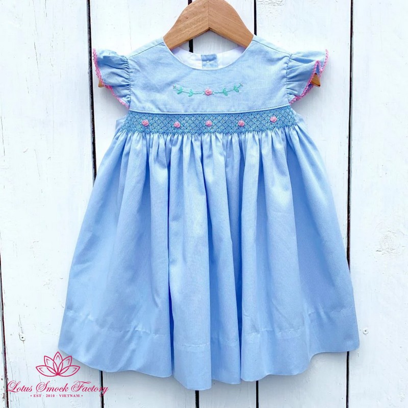 Easter Smocked Dress 2025 Blue Rose Dress Wholesale Smocked Clothing
