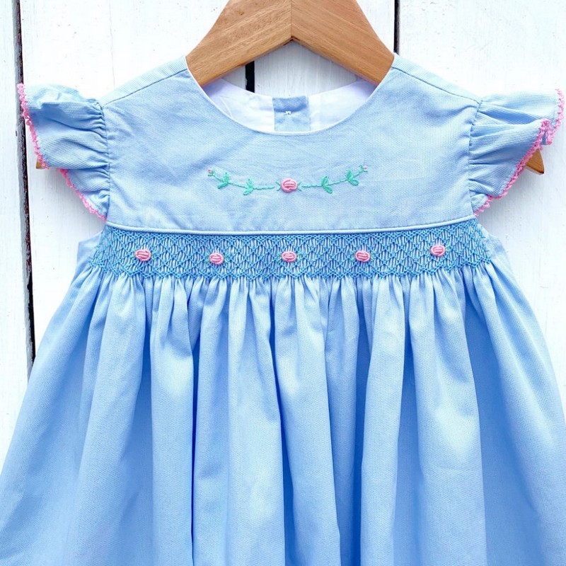 Easter Smocked Dress 2026 Blue Rose Dress Wholesale Smocked Clothing