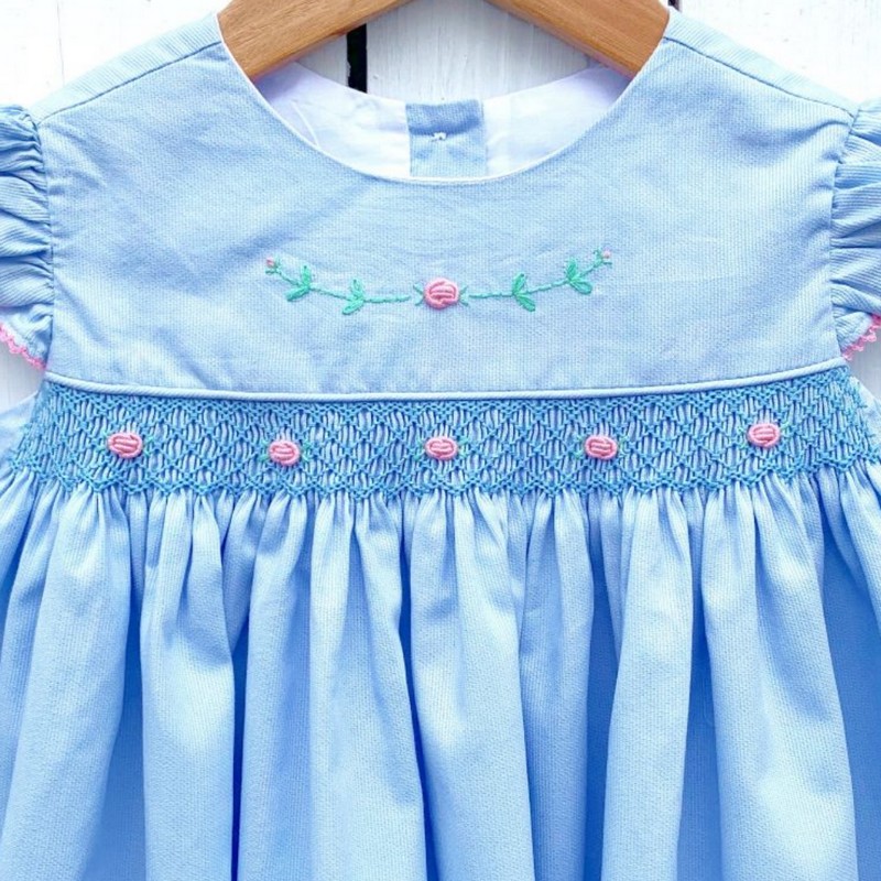 Easter Smocked Dress 2026 Blue Rose Dress Wholesale Smocked Clothing