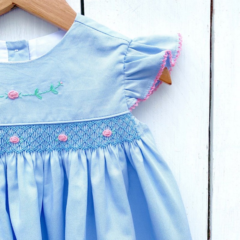 Easter Smocked Dress 2026 Blue Rose Dress Wholesale Smocked Clothing