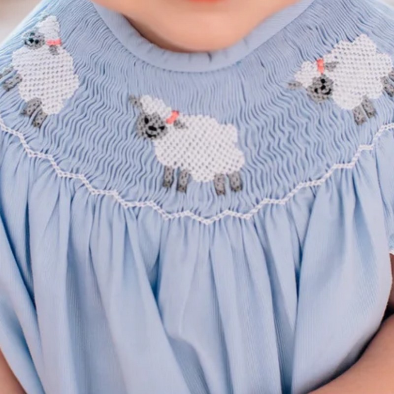Easter Smocked Dress 2026 Blue Sheep Dress Wholesale Smocked Clothing