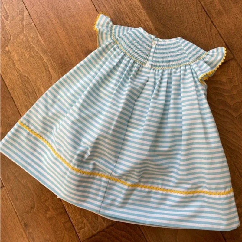 Easter Smocked Dress 2026 Blue Sunflower Dress Wholesale Smocked Clothing