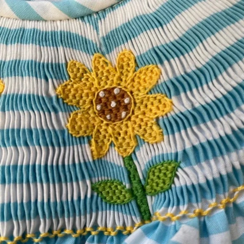 Easter Smocked Dress 2026 Blue Sunflower Dress Wholesale Smocked Clothing