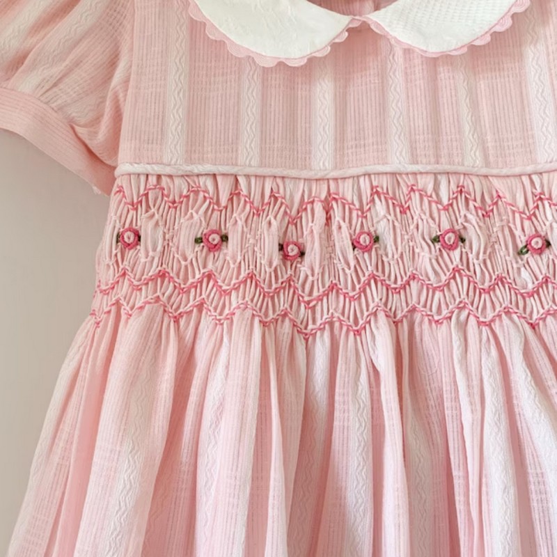 Easter Smocked Dress 2025 Pink Rose Dress Wholesale Smocked Clothing