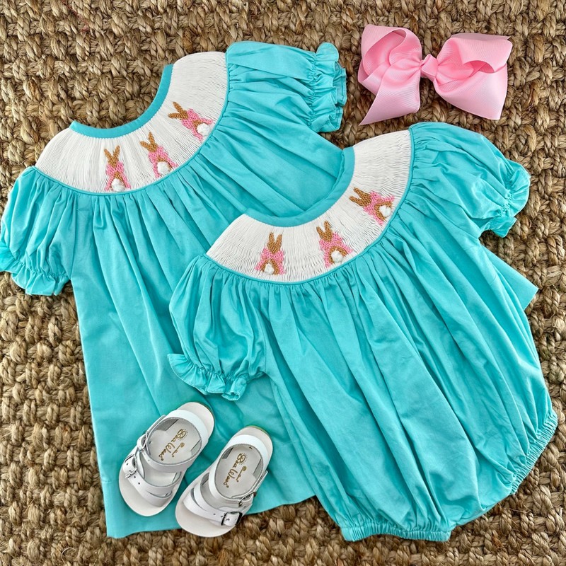 Easter Smocked Outfit 2026 Blue Bunny Bubble Wholesale Smocked Clothing
