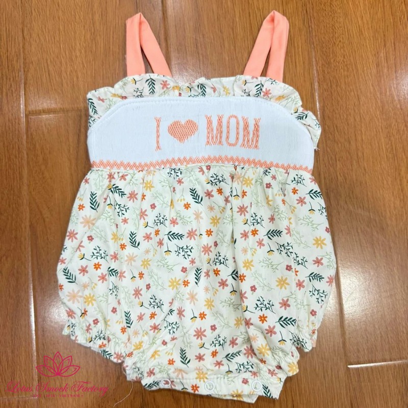 Floral I LOVE MOM Bubble 2025 Wholesale Smocked Clothing