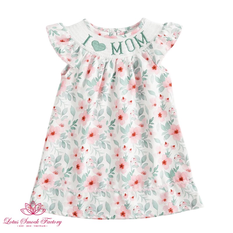 Floral I LOVE MOM Dress 2025 Wholesale Smocked Clothing