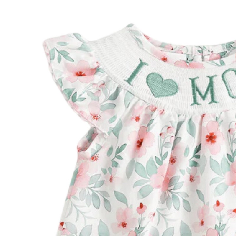 Floral I LOVE MOM Dress 2025 Wholesale Smocked Clothing